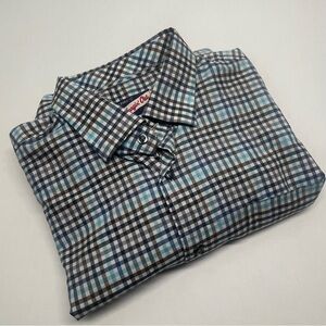 johnnie-O Blue and Black Plaid Button-Down Shirt